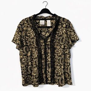 Emma James Elegant Black and Gold Patterned Blouse